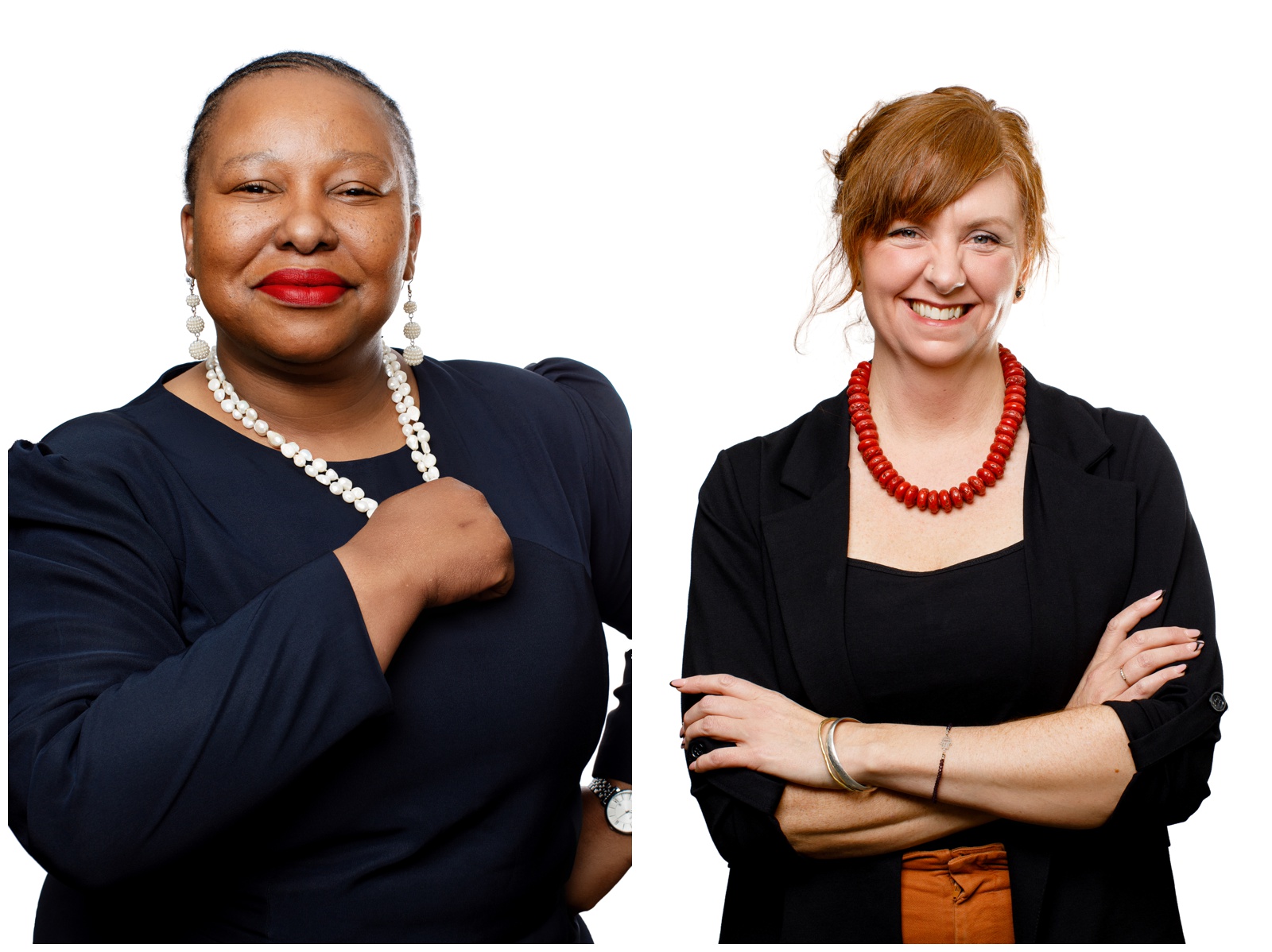 Business portraits photographed on a white backdrop.